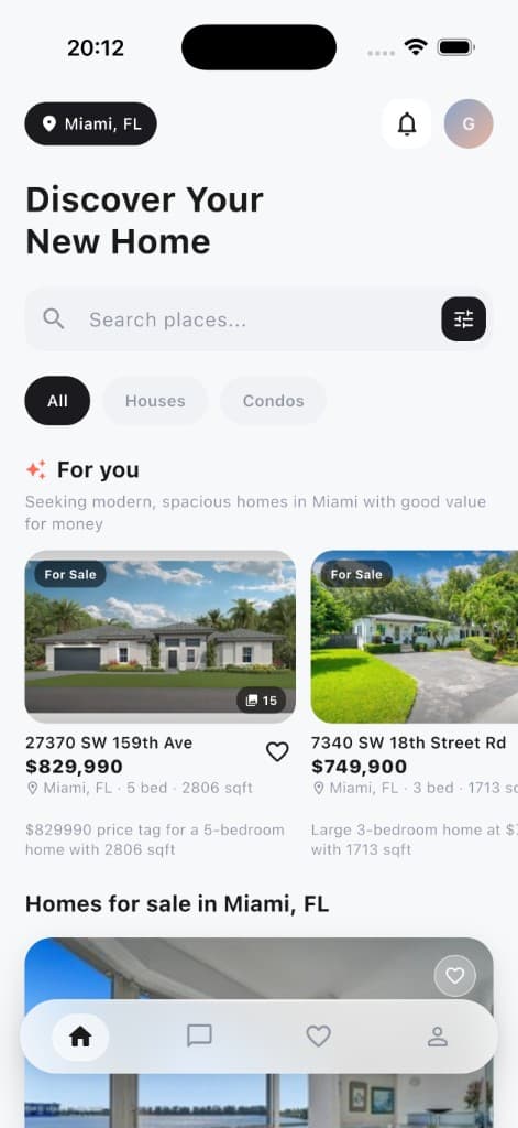 Miami Keys For you feed with personalized home recommendations